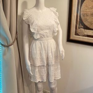 H&M SIZE 2 RUFFLE EYELET TWO TEAR DRESS WHITE